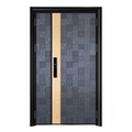 GH-9097 Modern Monogram Embossed Entry Door - Matte Blue-Silver with Oak Accent
