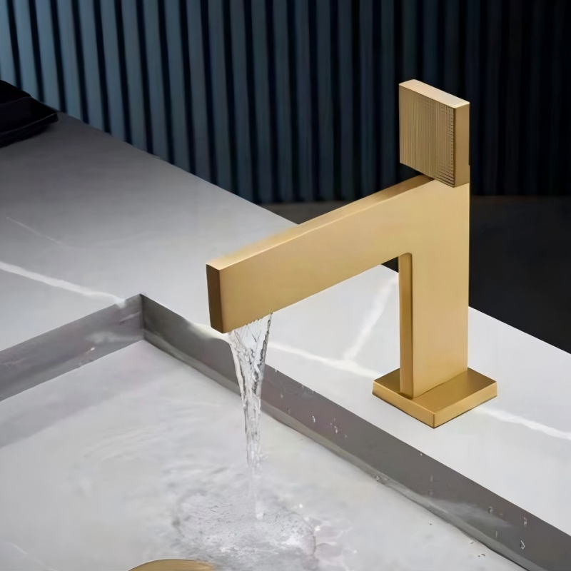 80317BG Brushed Gold Modern Geometric Single Lever Bathroom Basin Mixer Tap - Luxury Solid Brass Sink Faucet