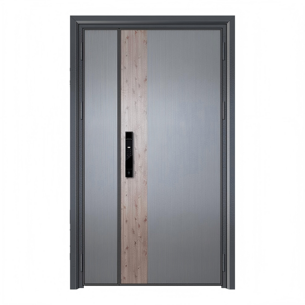 GH-9095 Modern Primary & Leaf Entry Door - White Silver with Pine Accent