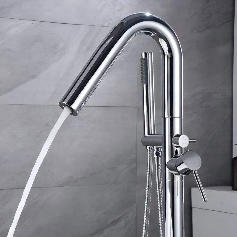 51027 Luxury Floor Mounted Bathtub Mixer Tap - Freestanding Tub Filler with Handheld Shower