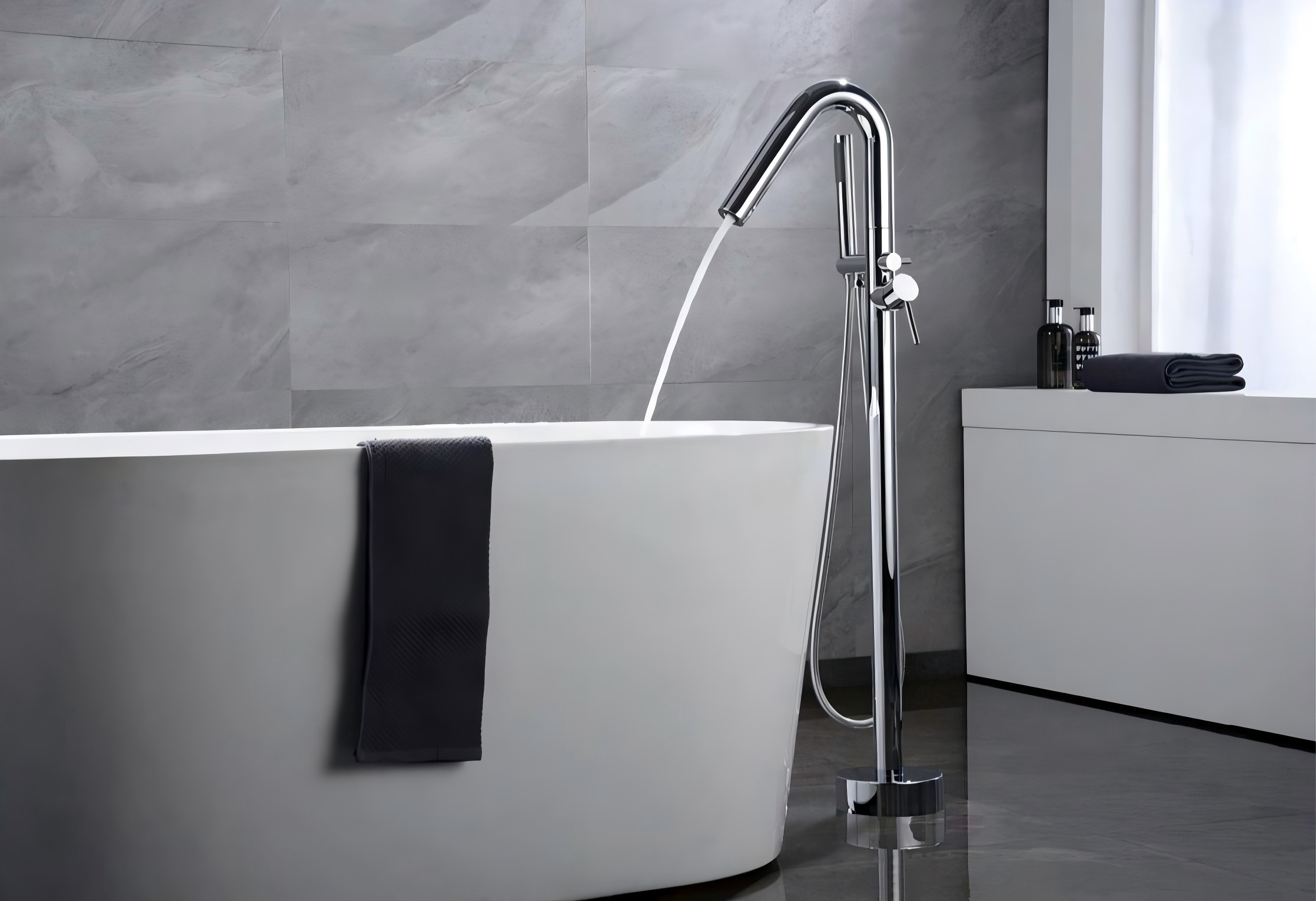 51027 Luxury Floor Mounted Bathtub Mixer Tap - Freestanding Tub Filler with Handheld Shower