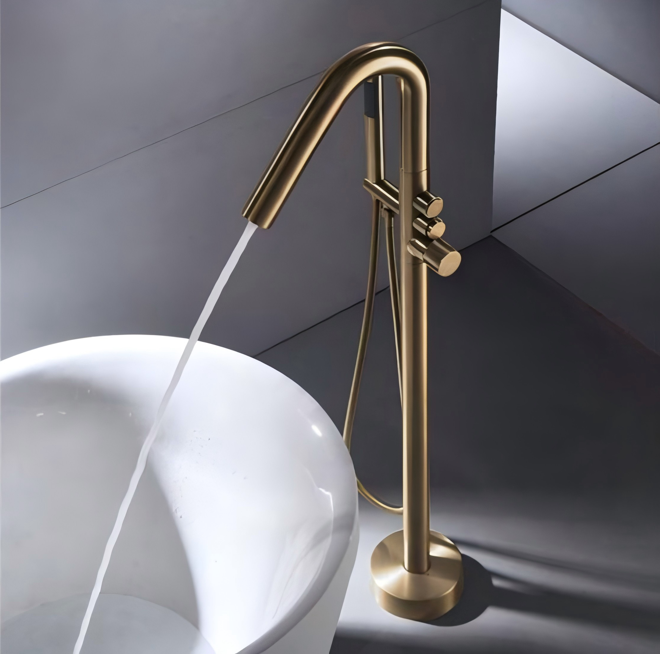 51027 Luxury Floor Mounted Bathtub Mixer Tap - Freestanding Tub Filler with Handheld Shower