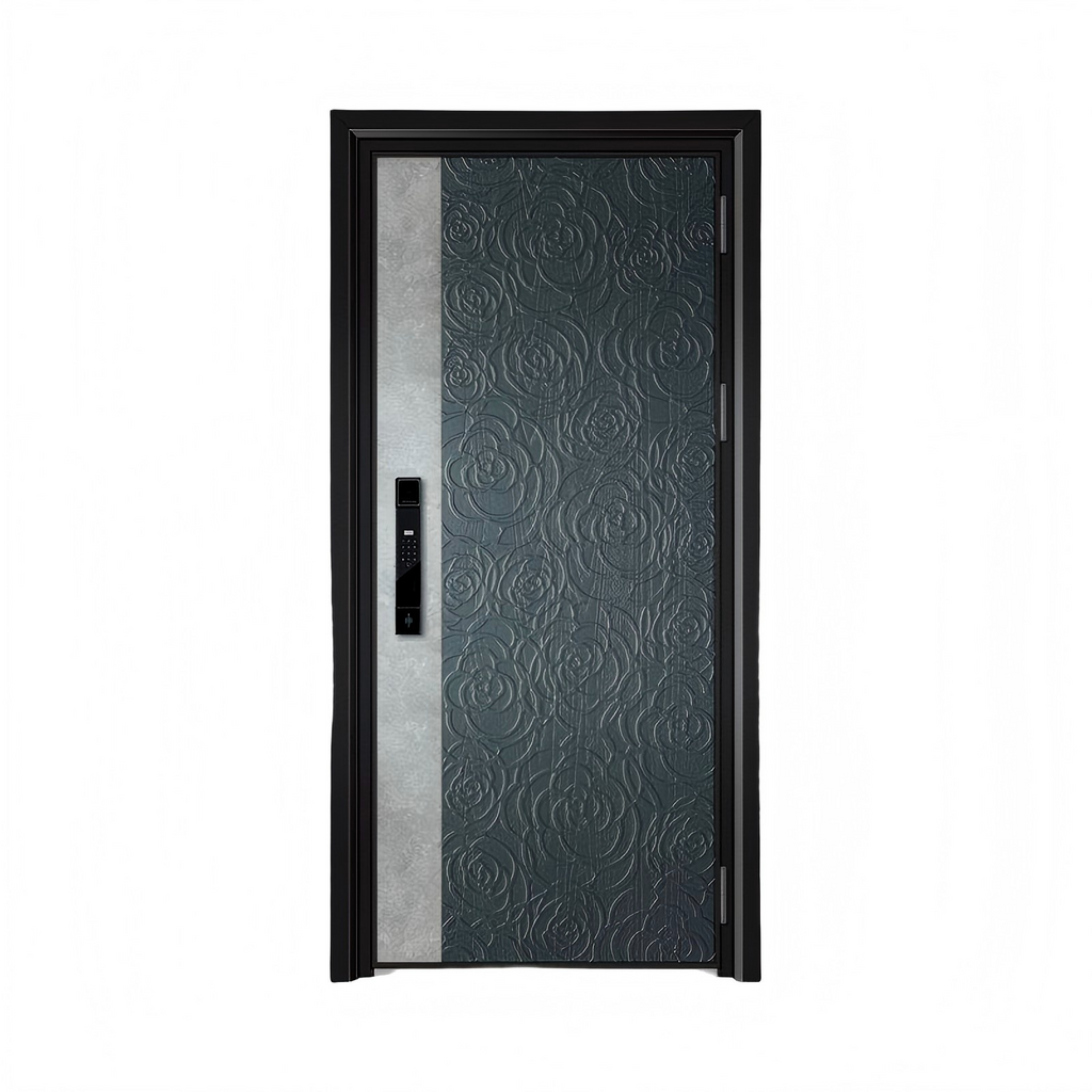 GH-9137 Modern Cast Aluminum Entry Door – Sapphire Blue with Stone Accent