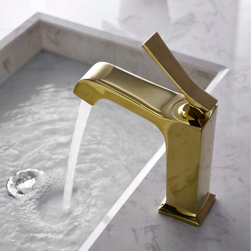 Model 02719BG Brushed Gold Square Single Lever Bathroom Basin Mixer Tap