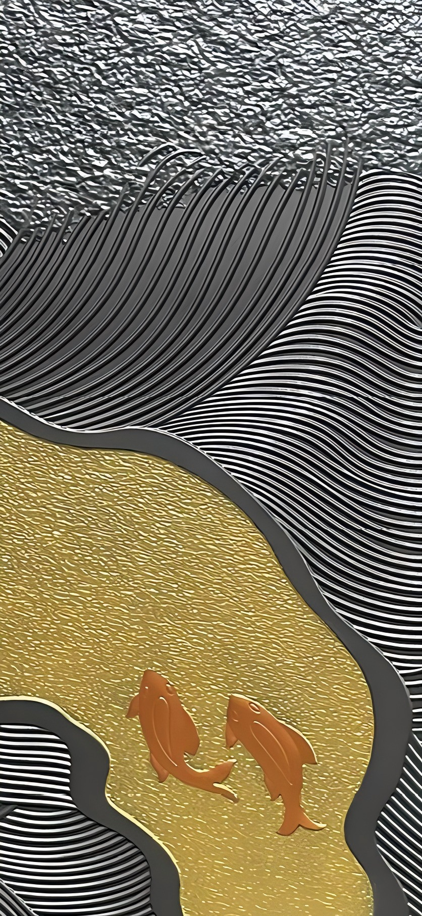GH-9159 Artistic Wave & Koi Fish Entry Door – Titanium Gray with Gold Detailing