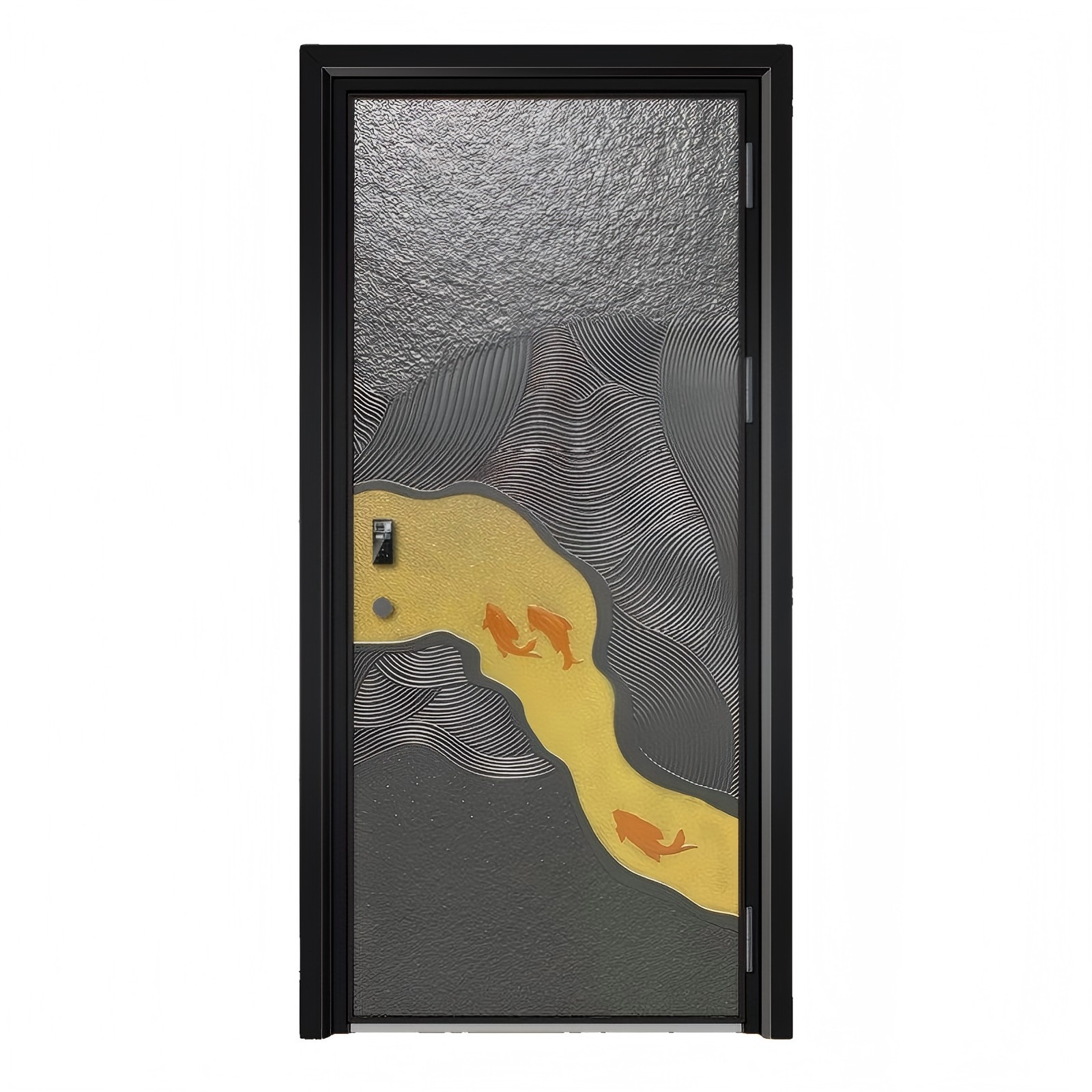 GH-9159 Artistic Wave & Koi Fish Entry Door – Titanium Gray with Gold Detailing