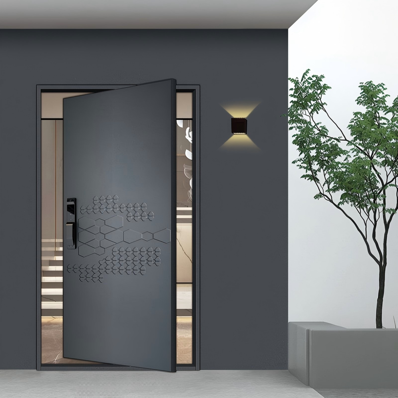 GH-9003 Sapphire Blue Modern Pivot Door | 4cm Customizable Hexagon Design