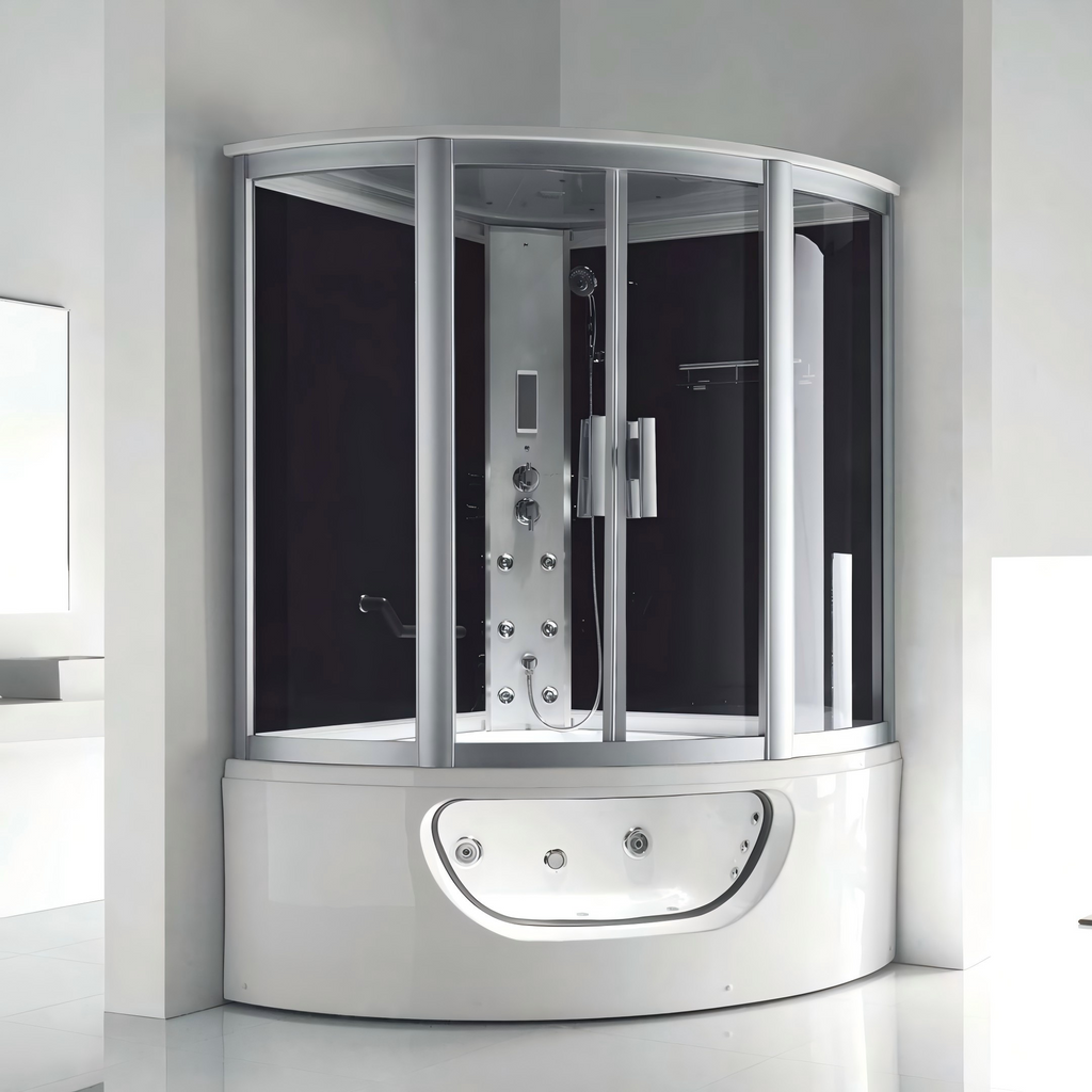EM-119 1300x1300mm Corner Steam Shower Cabin with Whirlpool Bathtub, 3KW Steam System