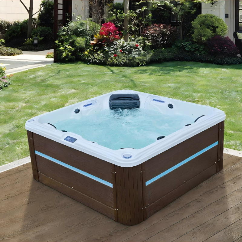 BA-6260 5-Person Square Outdoor Hot Tub Spa with LED Lights, Stereo & Hydrotherapy Jets