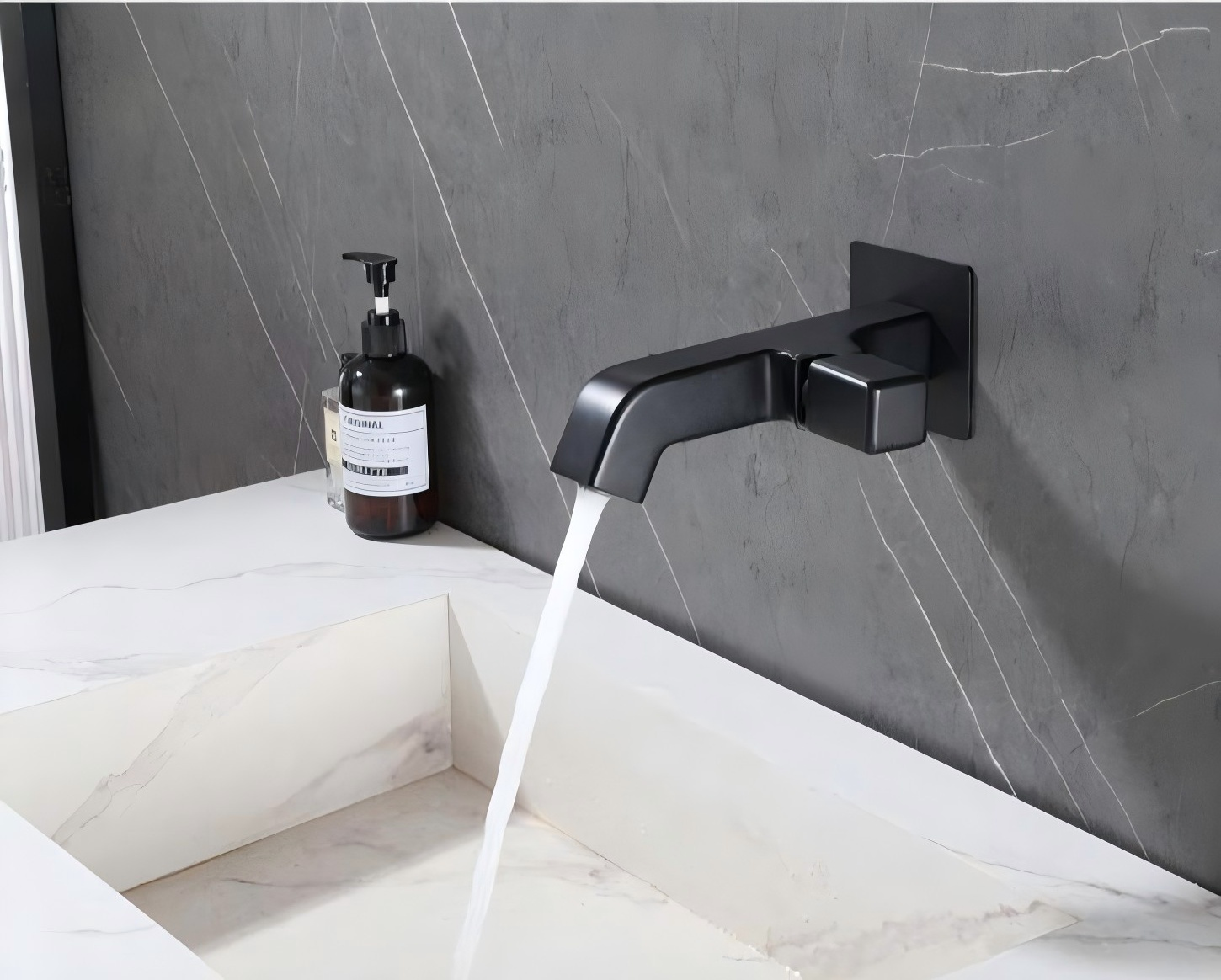 91611B Matte Black Wall-Mounted Basin Mixer Tap - Modern Single Lever Bathroom Sink Faucet