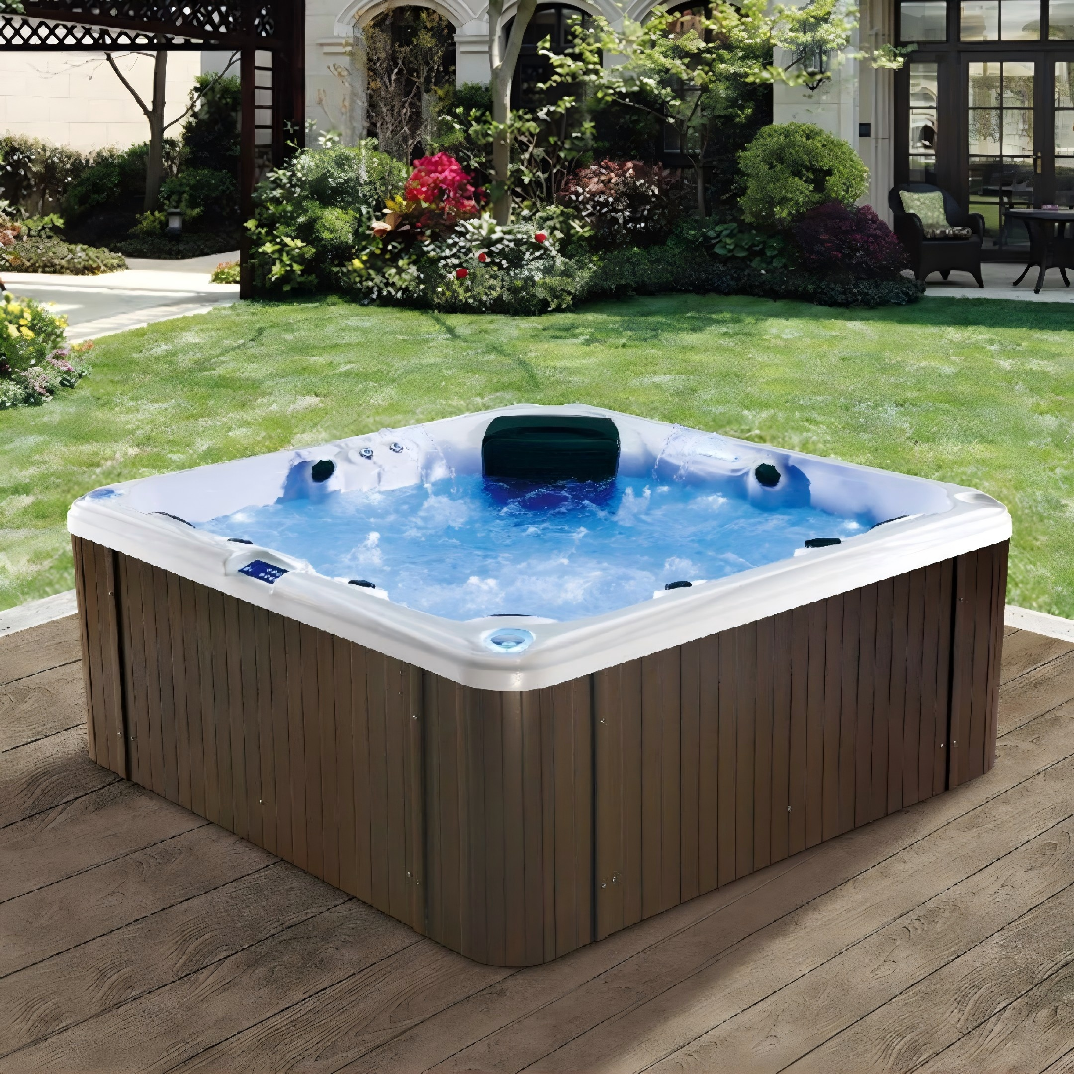 BA-6240 7-Person Luxury Outdoor Hot Tub Spa with Hydrotherapy Jets, LED Lights & Stereo