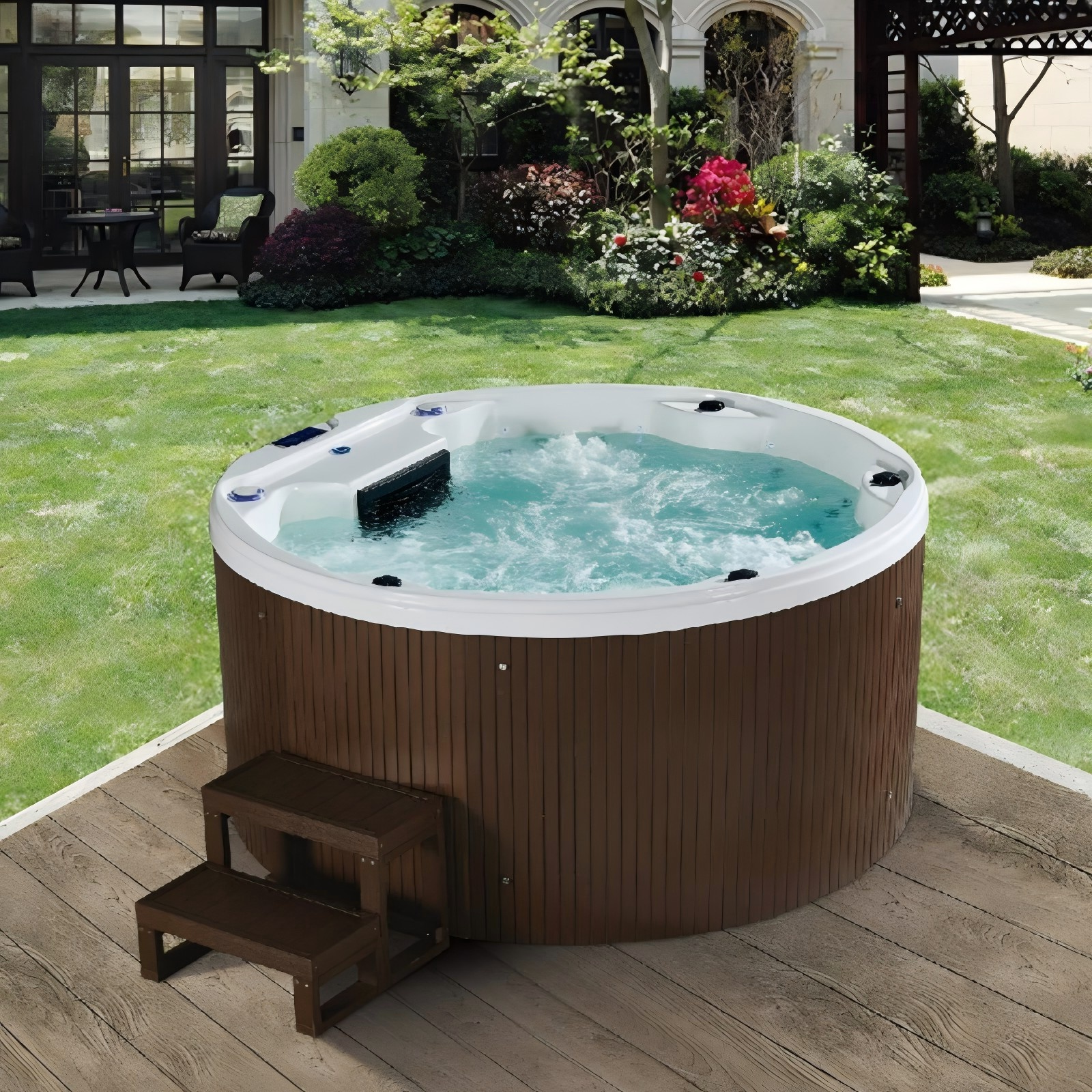 BA-6180 Round 5-Person Outdoor Hot Tub Spa with Hydrotherapy Jets, LED Lights & Stereo