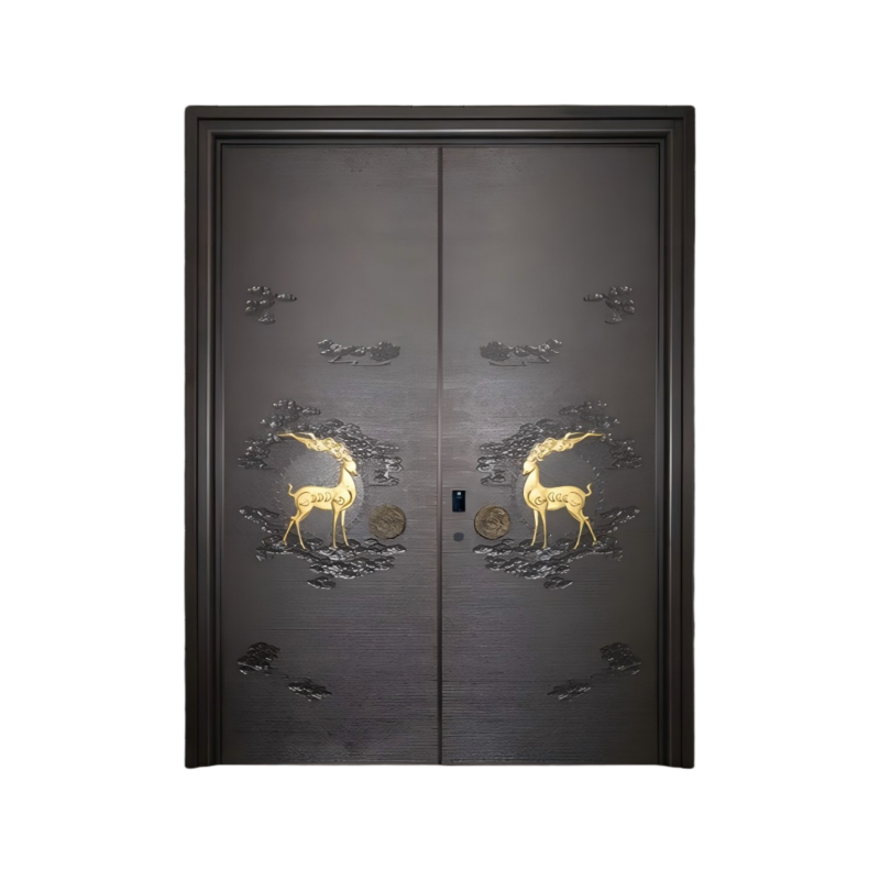 GH-9037 Sandblasted Brown Engraved Cast Aluminum Door