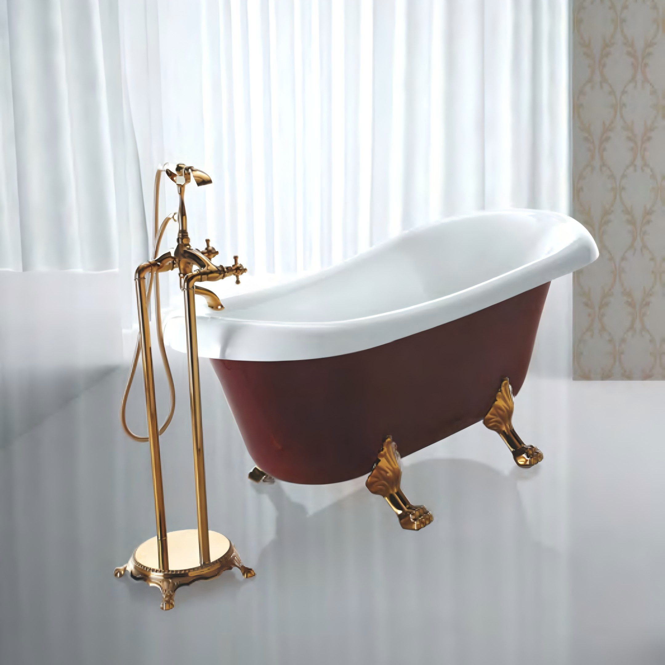 EM-348A-BR Vintage Clawfoot Freestanding Acrylic Bathtub, 1700mm Victorian Style Soaking Tub