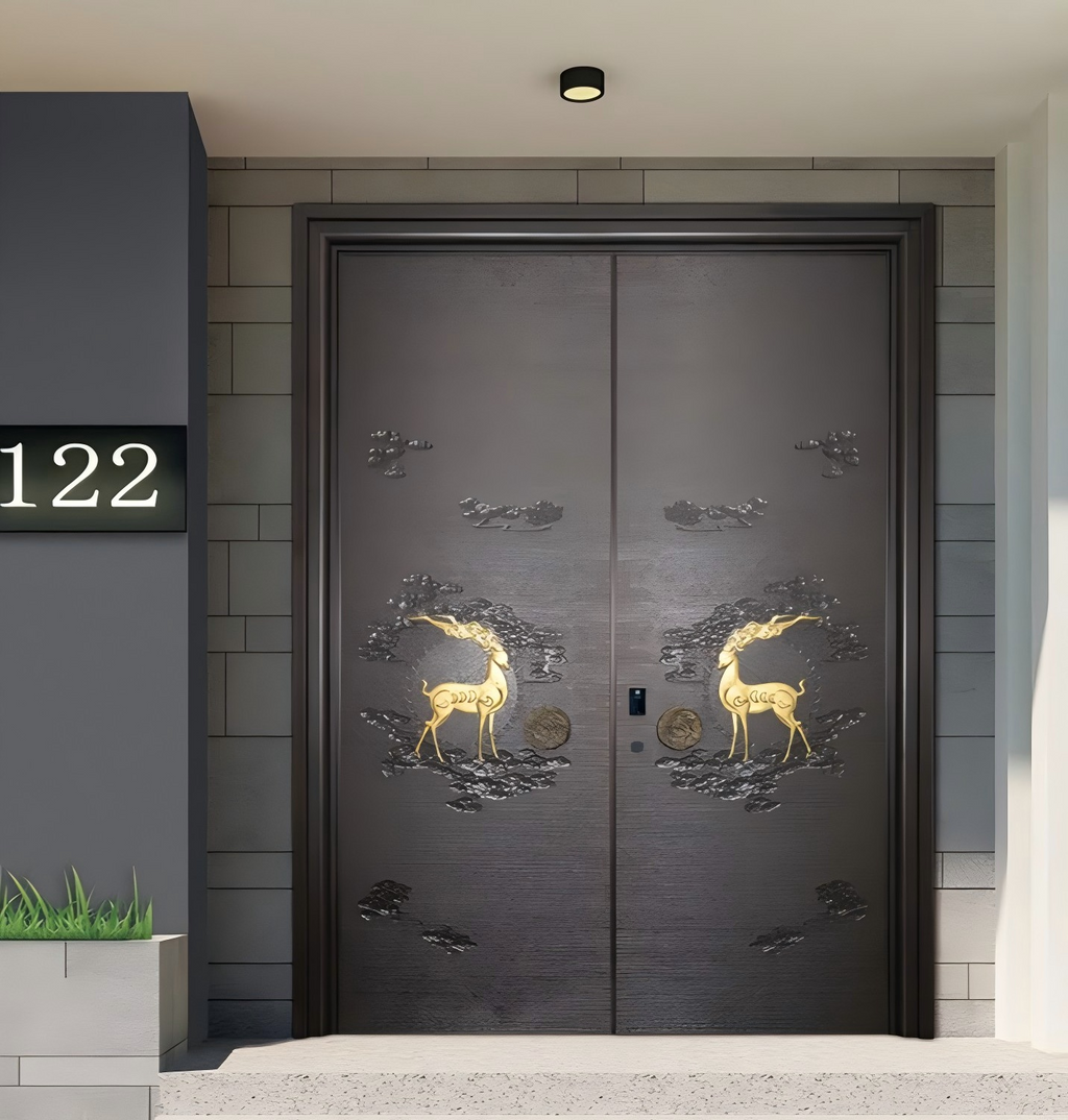 GH-9037 Sandblasted Brown Engraved Cast Aluminum Door