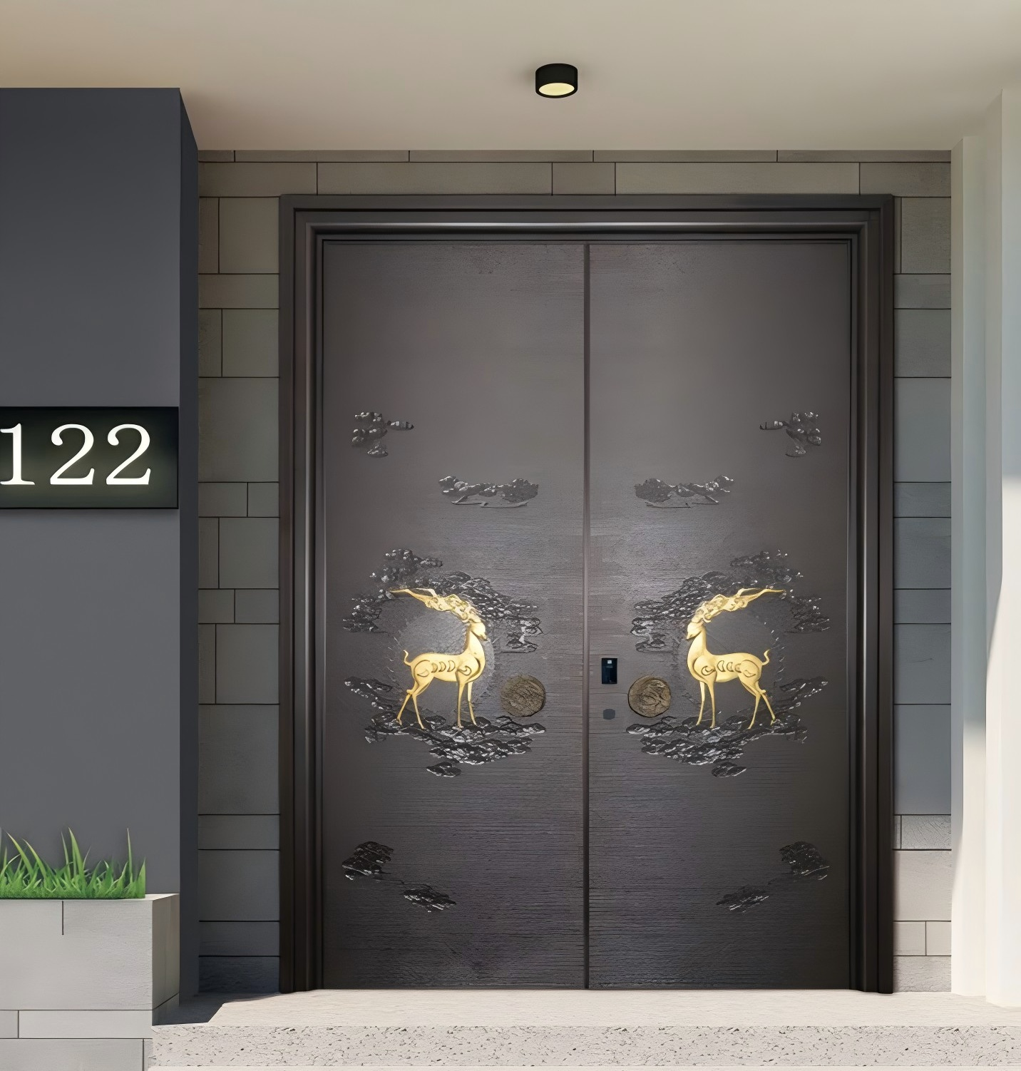 GH-9037 Sandblasted Brown Engraved Cast Aluminum Door