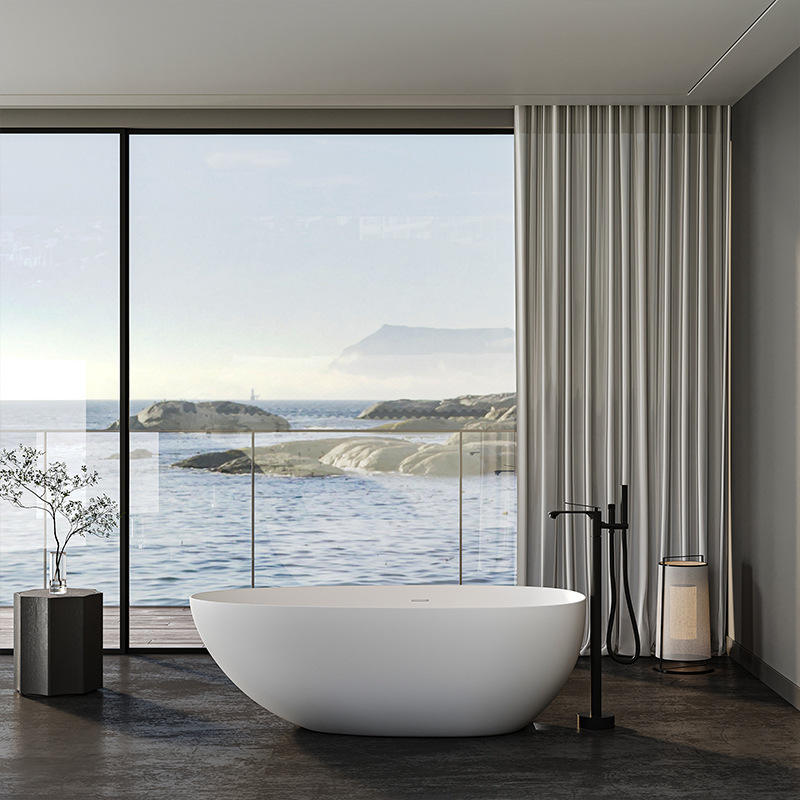 1.6m Stone Resin Freestanding Whirlpool Bathtub, Durable & Easy to Maintain