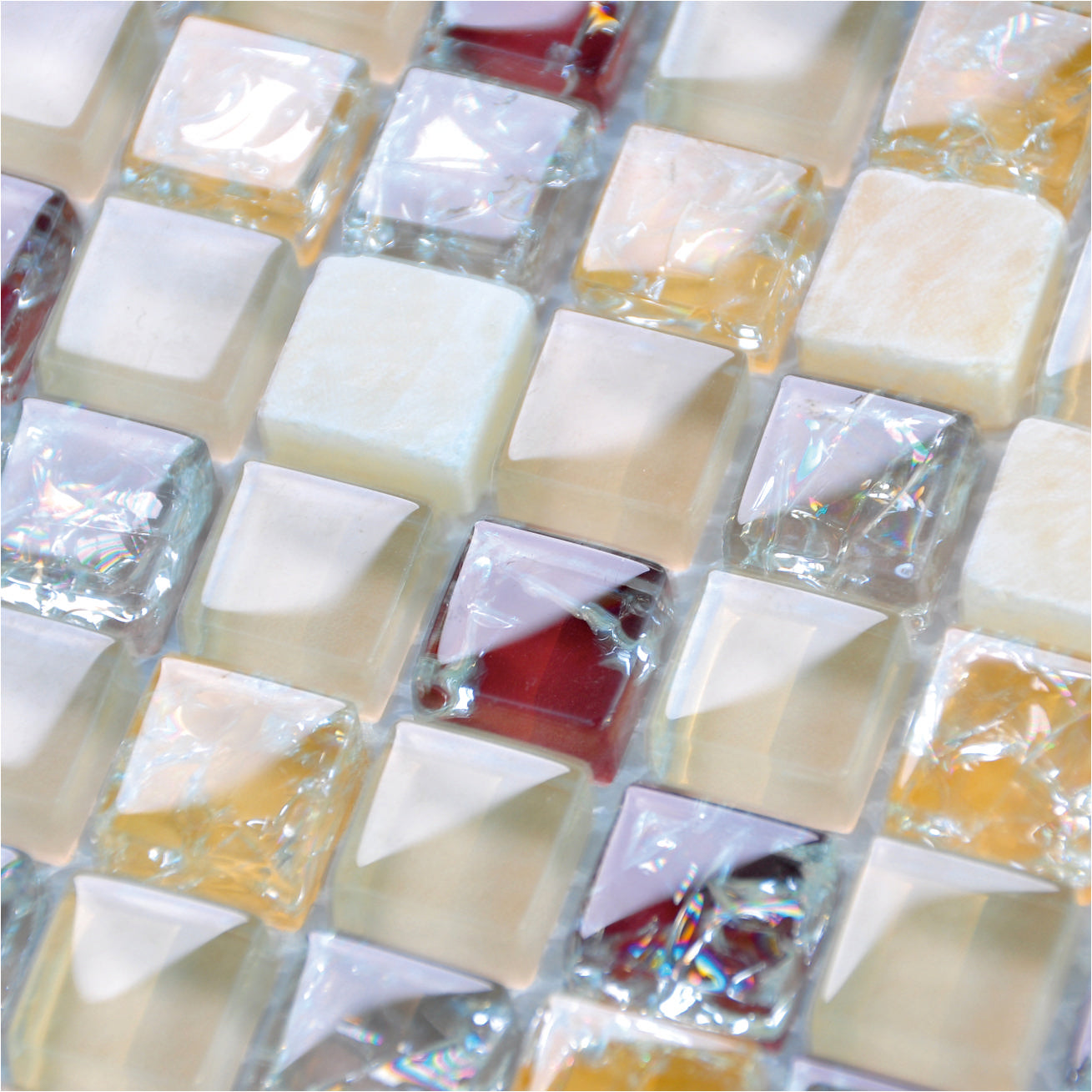 MG1B01 Gold Brown Red 3D Cracked Glass Mosaic