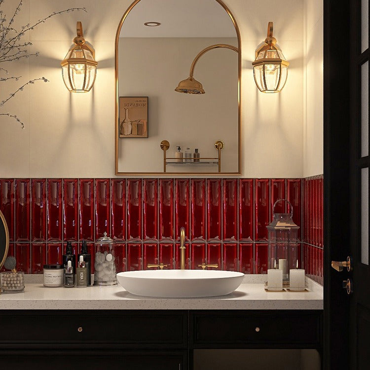 4456-49F French Style Mosaic Ceramic Wall Tile-Burgundy