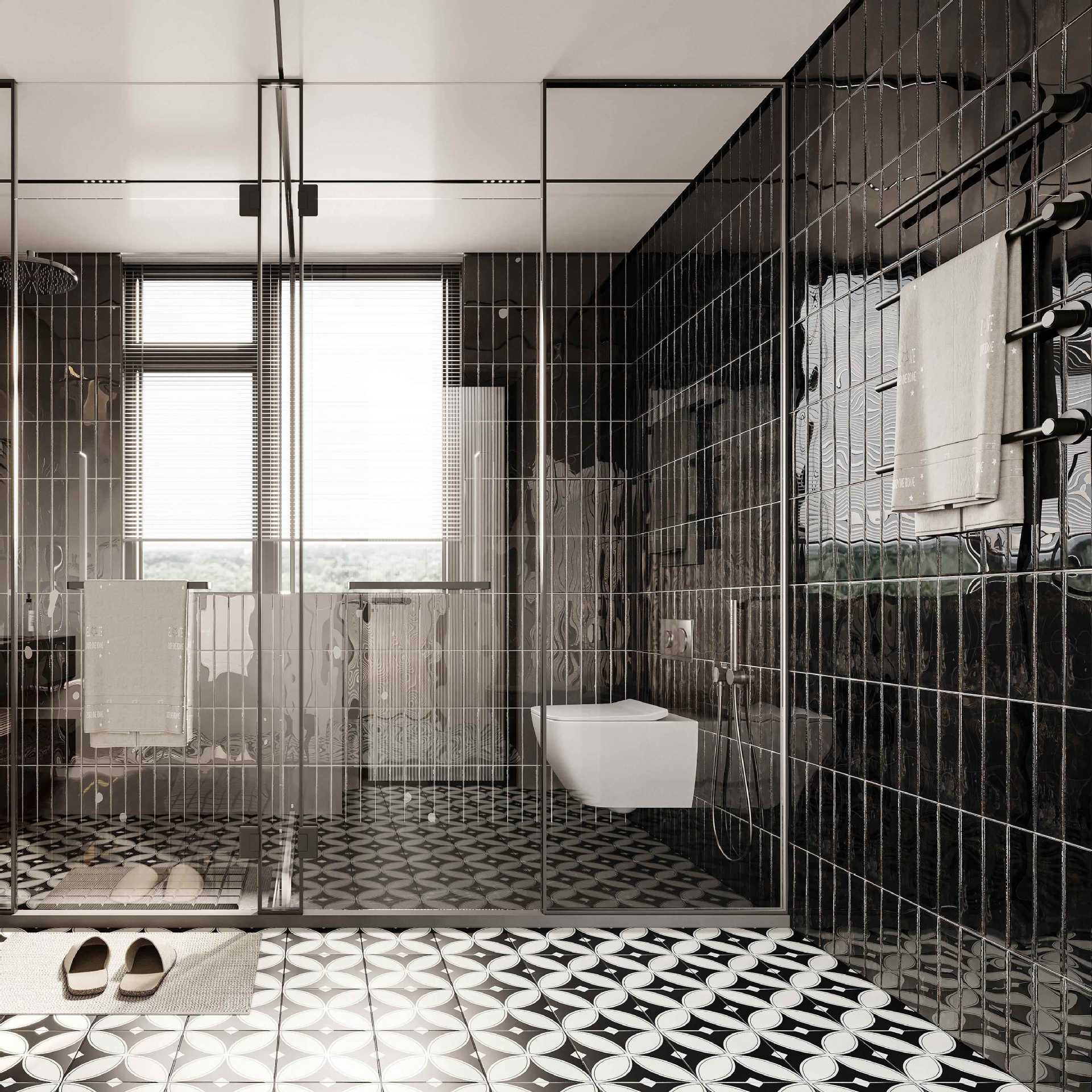 263/6Black Glossy Ceramic Retro-Style Vintage Long-Strip Glazed Handmade Wall Tiles