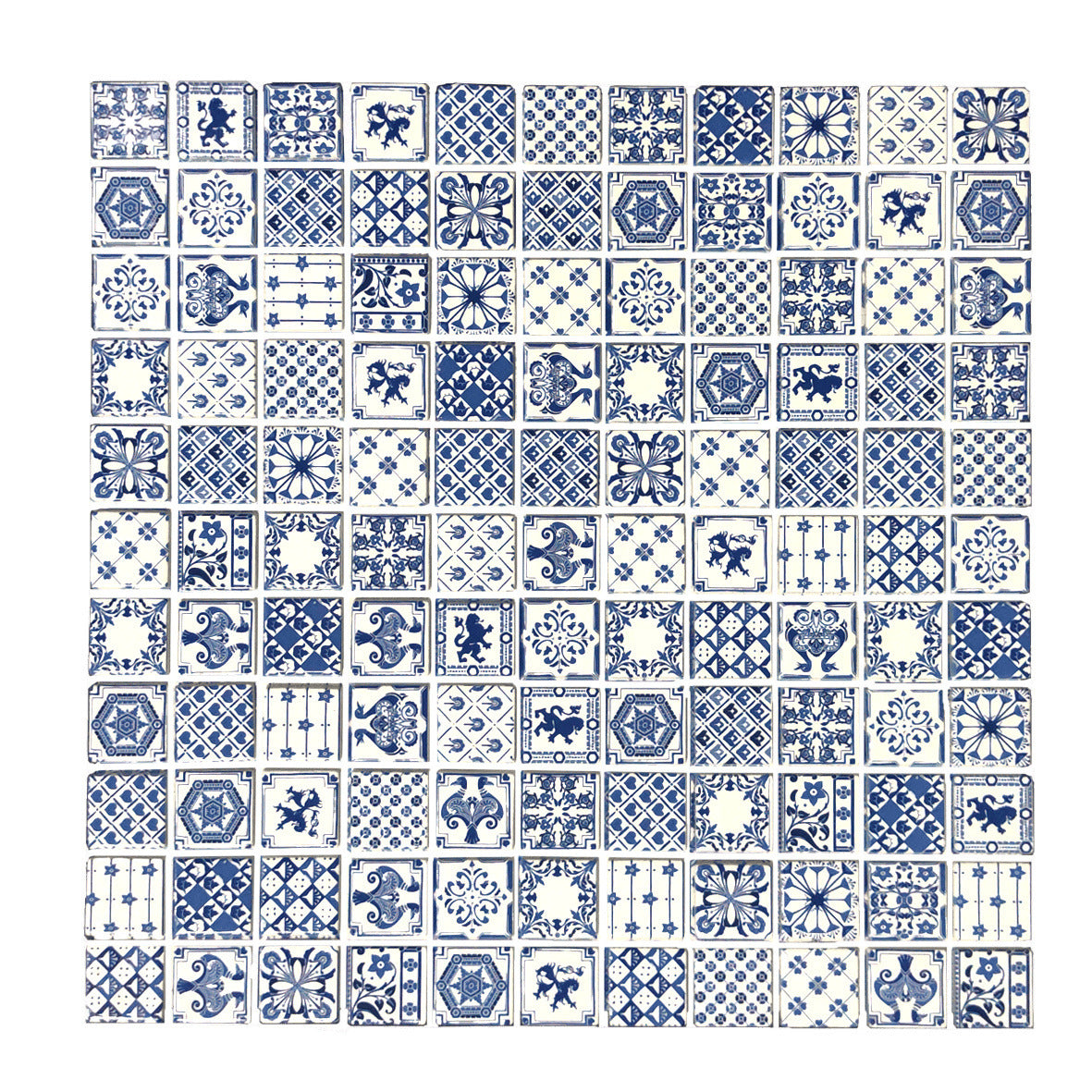 N31814 French Vintage Small Flower-Patterned Glass Mosaic Tiles-Cyan