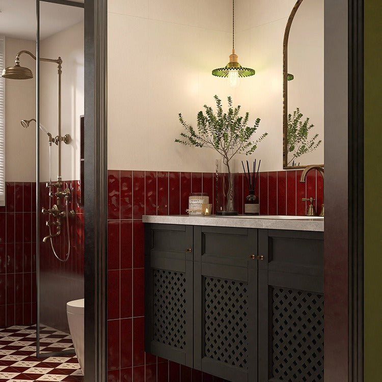 4456-49F French Style Mosaic Ceramic Wall Tile-Burgundy