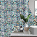 N31814 French Vintage Small Flower-Patterned Glass Mosaic Tiles-Cyan