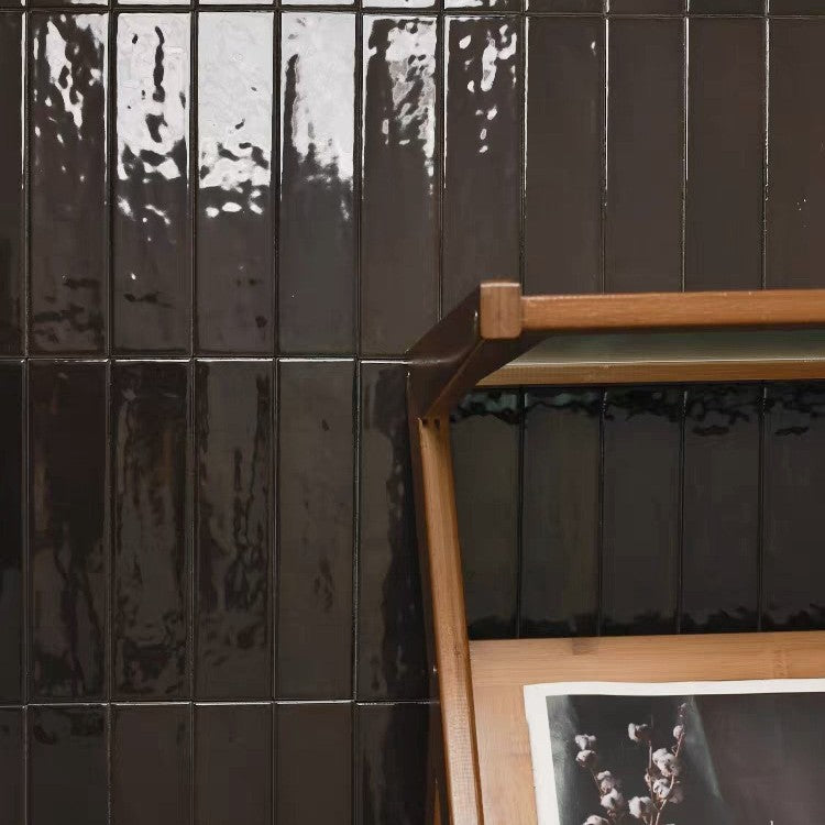 263/6Black Glossy Ceramic Retro-Style Vintage Long-Strip Glazed Handmade Wall Tiles