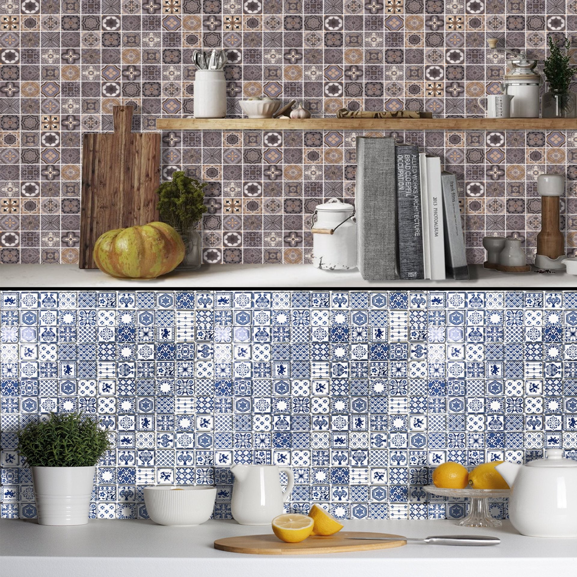 N31814 French Vintage Small Flower-Patterned Glass Mosaic Tiles-Cyan