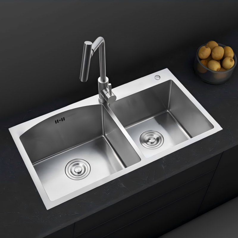 RP-311B 780x430mm Brushed Arc-Shaped Double Bowl Stainless Steel Kitchen Sink