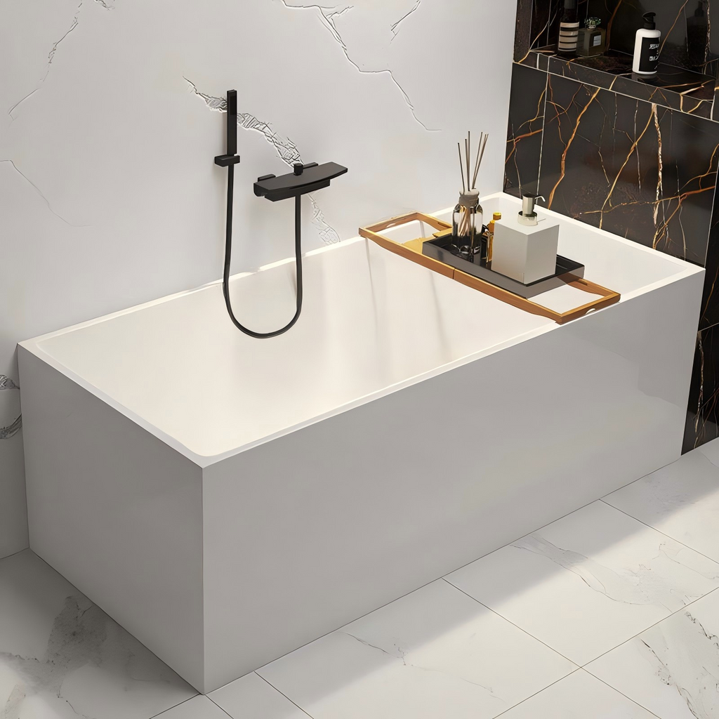 1.7m Modern Rectangular Freestanding Acrylic Bathtub | Deep Soaking, Matte White Finish, Eco-Friendly