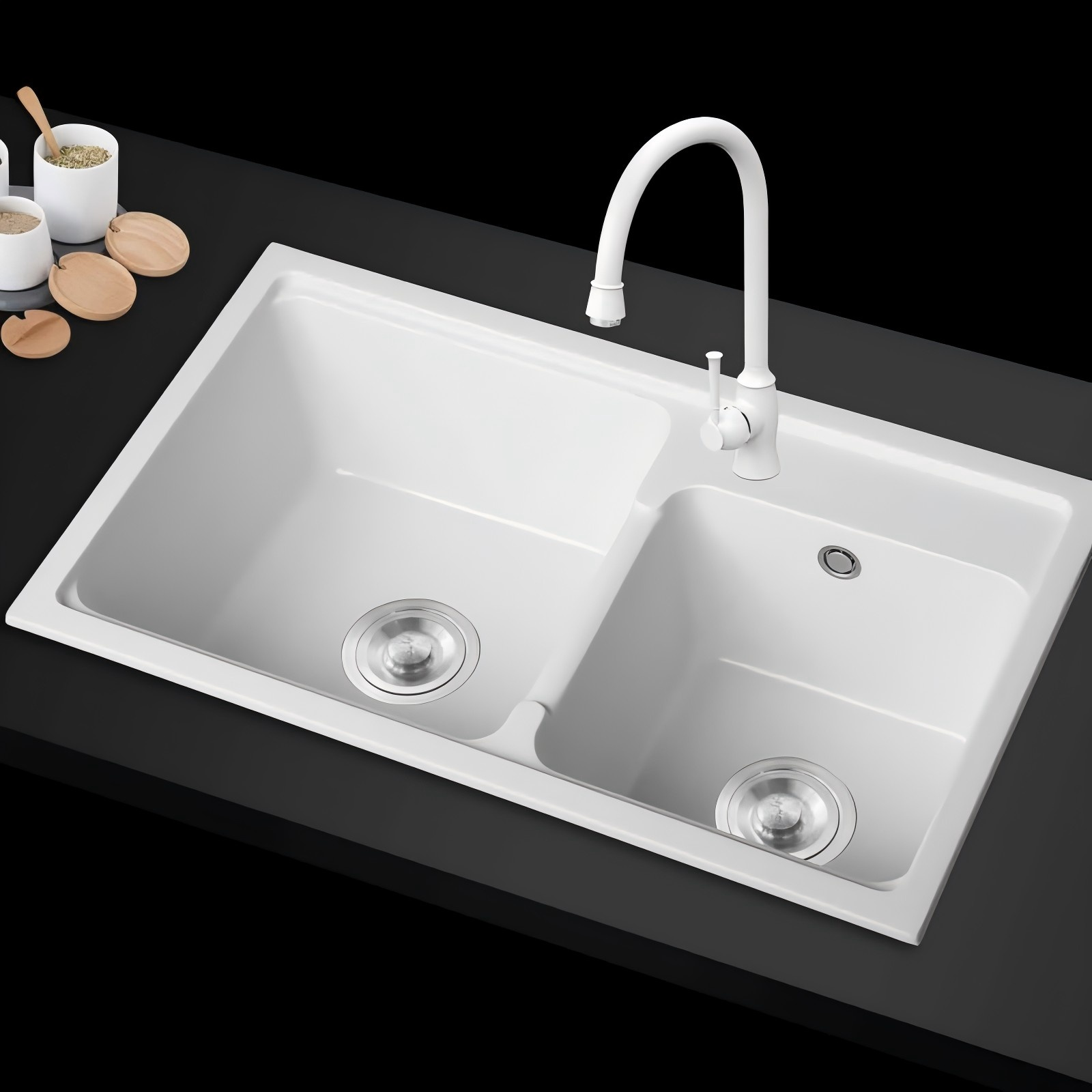 SYS531 White Stainless Steel Double Bowl Kitchen Sink