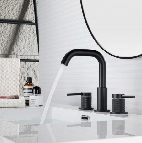 01014B Two-Handle Bathroom Faucet | Matte Black Lacquer & Ceramic Cartridge | 3-Hole Design